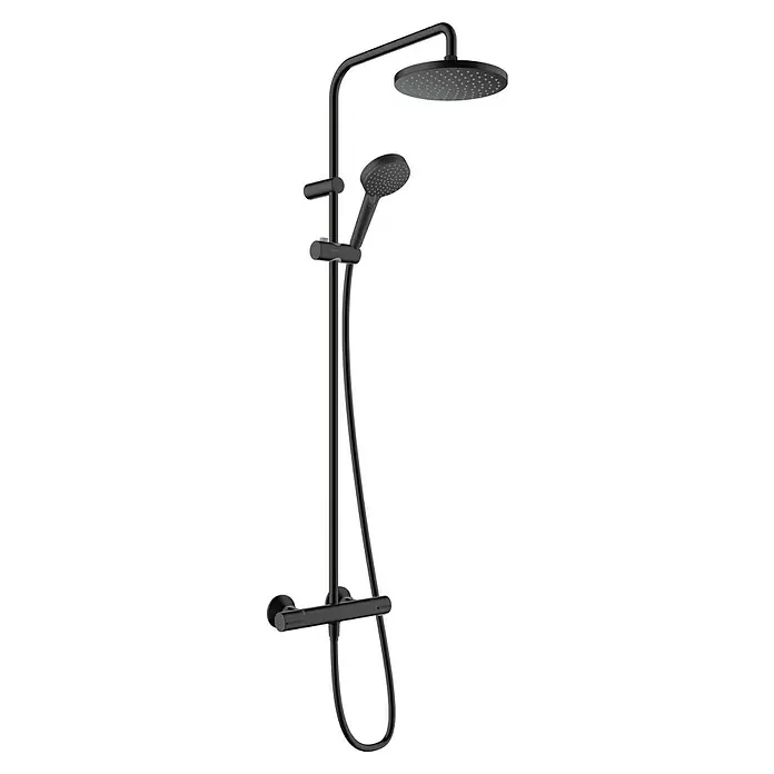 Hansgrohe Duschsystem - Durchflussmenge: 6,8 l/min, Schwarz - Schwarze Duschsäule mit Kopf- und Handbrause. Das Duschsystem bietet Flexibilität und ein modernes Design für Ihr Badezimmer.