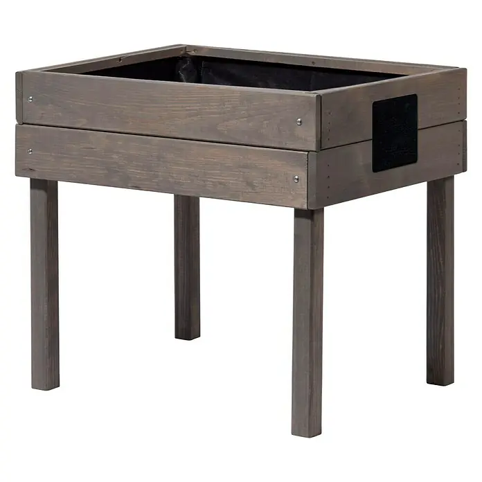 Dobar Hochbeet - 50 x 40 x 45 cm, Holz, Grau - Graues, rechteckiges Hochbeet aus Holz mit schwarzem Einsatz für den Garten oder die Terrasse.