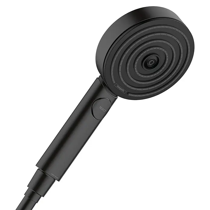 Hansgrohe Pulsify Select S Handbrause Relax - Durchmesser: 10,5 cm, Schwarz - Schwarzer Hansgrohe Duschkopf mit verschiedenen Strahlarten, ideal für ein entspannendes Duscherlebnis.