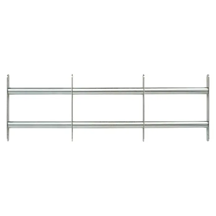 Abus Reja para ventanas FGI - Altura: 30 cm, Longitud regulable: 70 cm - 105 cm, Montaje en intradoses de ventanas - Imagen de un elegante toallero plateado con dos barras para un diseño de baño elegante.