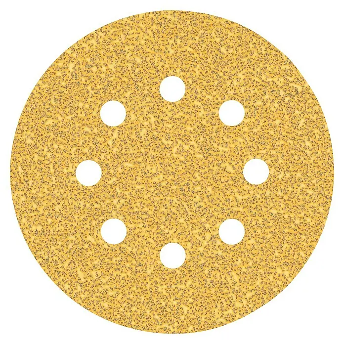 Craftomat Haftschleifscheiben - Körnung: 40, Durchmesser: 125 mm, 1 Stk. - Kreisförmiges Schleifpapier mit Löchern auf schwarzem Grund für eine gleichmäßige Staubabsaugung. Ideal für Holz und Metall.