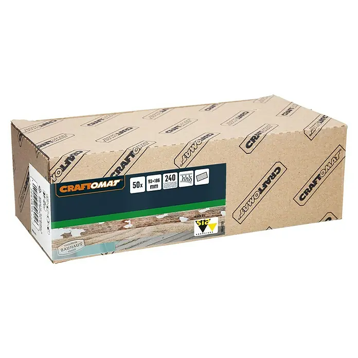 Craftomat Schleifnetz - 186 x 93 mm, Körnung: 240, 1 Stk. - Eine Packung CRAFTOMAT Schleifgitter mit 50 Stück, Größe 93x186 mm, Körnung 240, ideal für Schleifarbeiten.