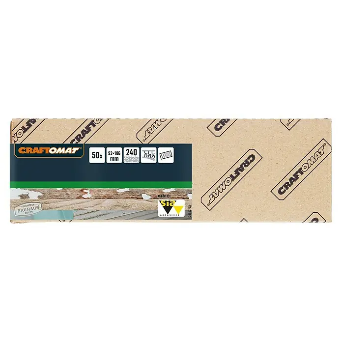Craftomat Schleifnetz - 186 x 93 mm, Körnung: 240, 1 Stk. - Eine Packung Craftomat Schleifgitter, 50 Stück, mit einer Körnung von 240 und einer Größe von 93x186 mm, ideal für Schleifarbeiten.