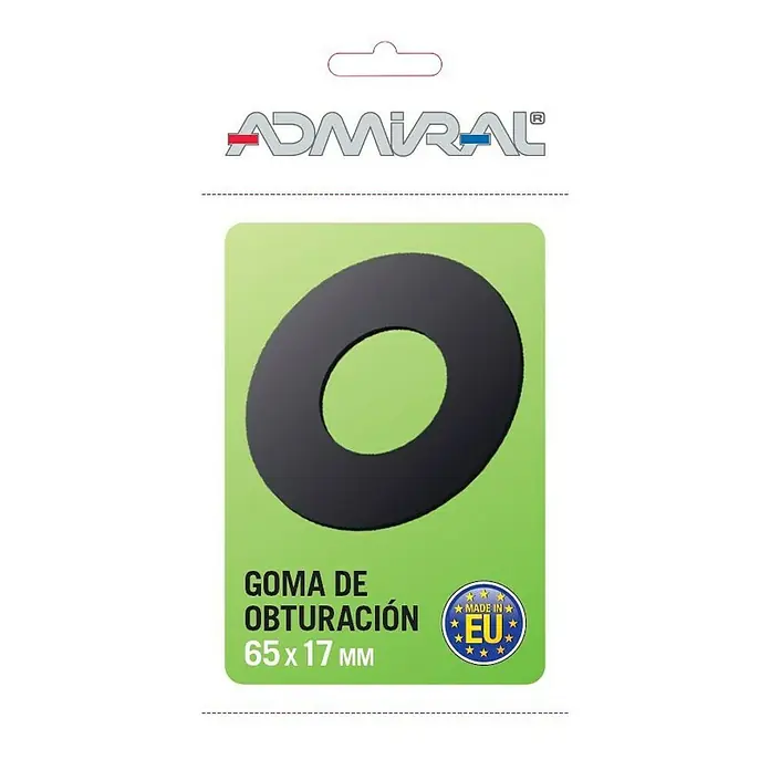 Junta de goma de obturación - An x Al: 65 x 2 mm, Diámetro interior: 17 mm - Imagen de una junta de goma Admiral de 65x17mm en su embalaje. Ideal para tareas de sellado y reparación.