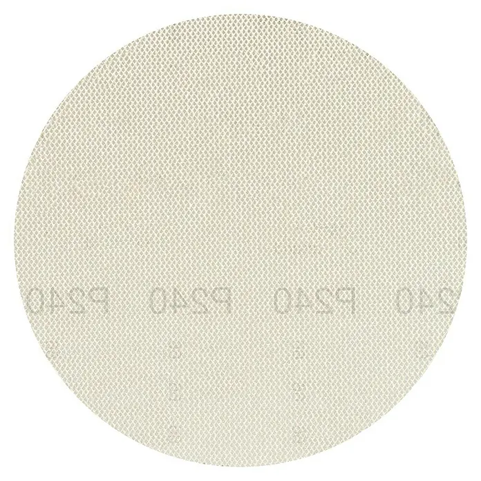 Craftomat Schleifnetz - Durchmesser: 150 mm, Körnung: 240, 1 Stk. - Nahaufnahme eines runden Schleifpads mit feiner Körnung, ideal für die Oberflächenbearbeitung und das Polieren von Materialien.