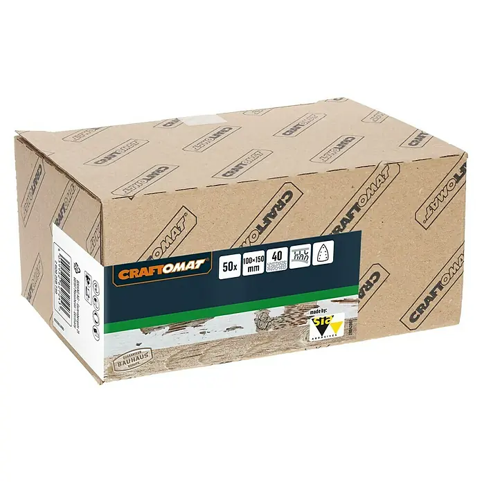 Craftomat Schleifblätter - Körnung: 40, Länge: 150 mm, 1 Stk. - Eine Packung Craftomat Schleifpapier mit 50 Schleifblättern der Körnung 40 und einer Größe von 100x150mm, hergestellt von Sia Abrasives.