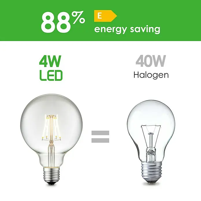 Home Sweet Home LED-Lampe Vintage Globe-Form E27 - E27, Dimmbar, Neutralweiß, 350 lm, 4 W, Farbe: Klar - Energieeinsparung: LED-Lampe (4W) vs. Halogenlampe (40W) mit 88% Energieeinsparung. Nachhaltige Beleuchtung für Ihr Zuhause.