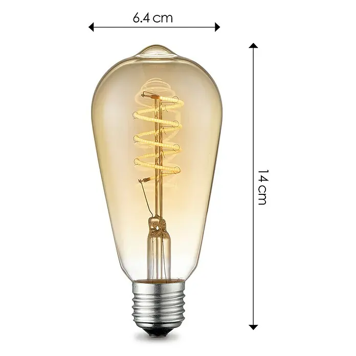 Home Sweet Home LED-Lampe Vintage Glühlampenform E27 - E27, Dimmbar, Warmweiß, 140 lm, 4 W, Farbe: Gold - Abbildung einer dekorativen Glühbirne im Edison-Stil mit den Maßen 6,4 cm Breite und 14 cm Höhe.