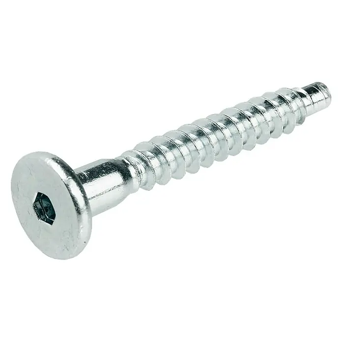 Suki Tornillo de unión - Ø x L: 7 x 50 mm, Diámetro rosca: 5 mm, Cabezal cilíndrico - Tornillo metálico plateado con cabeza plana avellanada y accionamiento hexagonal.