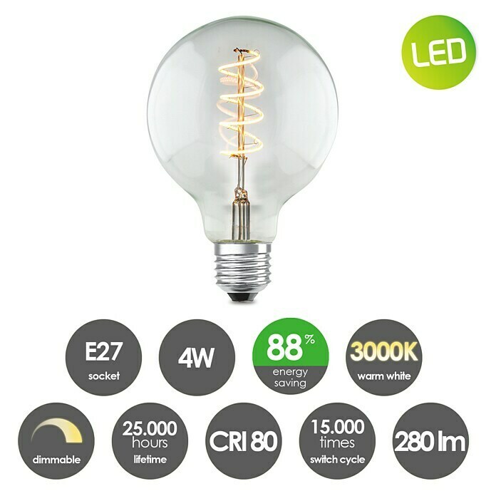 Home Sweet Home LED-Leuchtmittel (E27, 4 W, G95, 160 lm, Transparent)