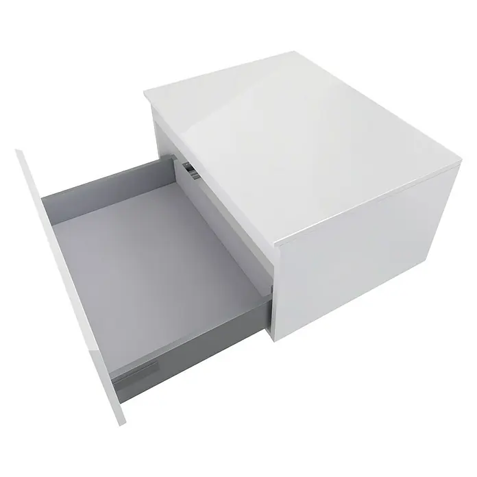 Camargue Espacio Unterschrank - 60 x 46 x 30 cm, Gama weiß glänzend - Weißer Nachttisch mit einer offenen Schublade, der Stauraum und eine elegante Optik bietet. Perfekt für moderne Schlafzimmer.