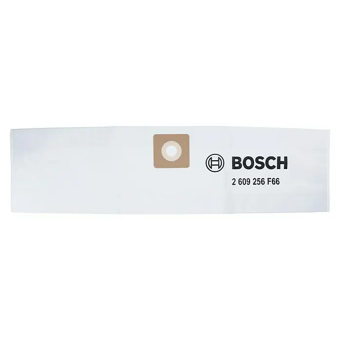 Bosch Vliesfiltertüten - 4 Stk., Passend für: Bosch Nass-Trockensauger UniversalVac 15/AdvancedVac 20 - Abbildung einer Bosch Staubsaugerbeutelpackung, Modell 2 609 256 F66, ideal zum Staubsaugen und Reinigen Ihres Zuhauses.