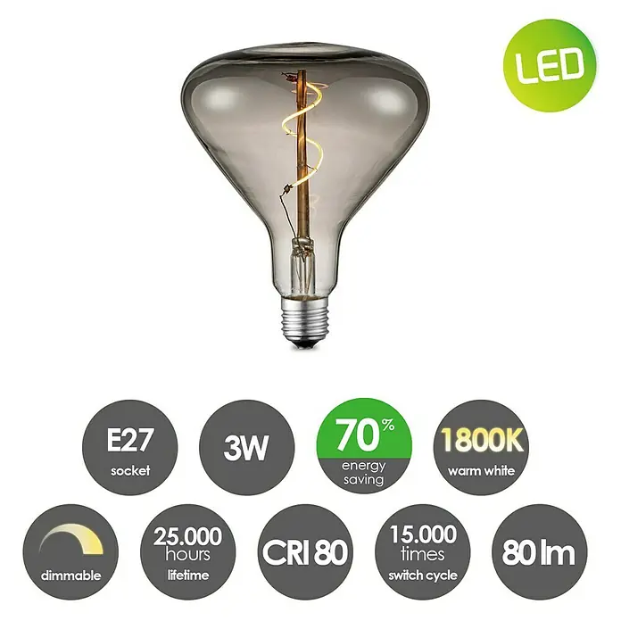 Home Sweet Home LED-Lampe Vintage Globe-Form E27 - E27, Dimmbar, Warmweiß, 20 lm, 3 W, Farbe: Smoky - Eine LED-Glühbirne mit E27-Sockel, 3W Leistung, 1800K warmweißem Licht und langer Lebensdauer. Sie ist dimmbar und energiesparend.