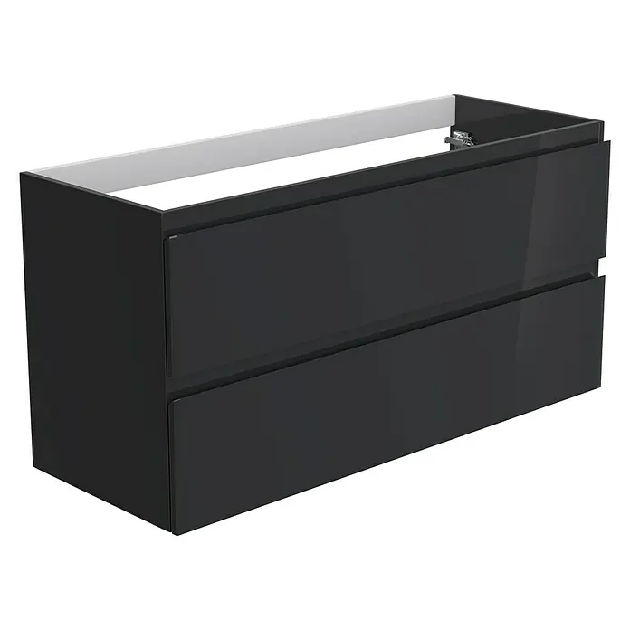 Camargue Espacio Waschtischunterschrank - 120 x 46 x 60 cm, 2 Schubkästen, Gama anthrazit glänzend - Eleganter schwarzer Unterschrank mit zwei Schubladen. Der Waschtischunterschrank ist ein echter Hingucker im Badezimmer.