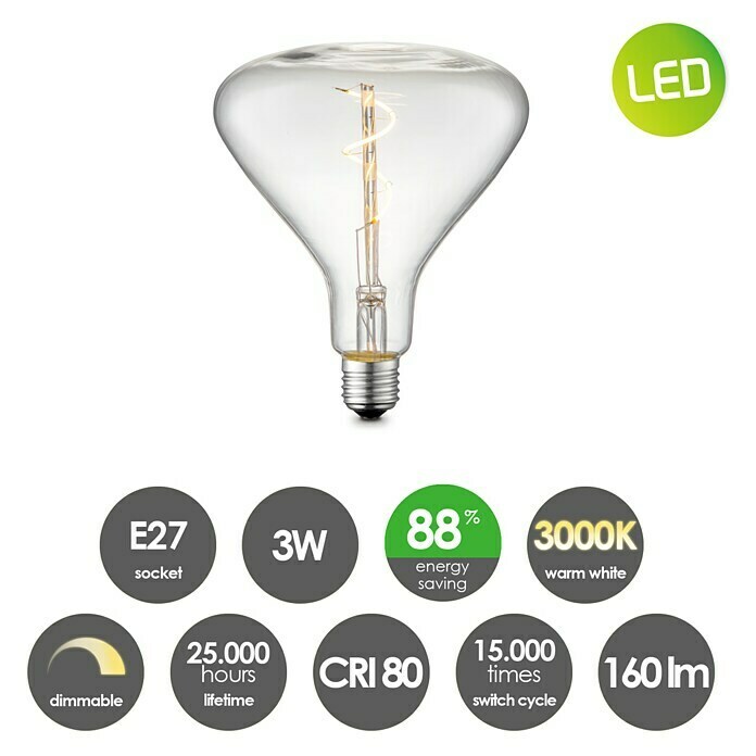 Home Sweet Home LED-Leuchtmittel (E27, 3 W, R140, 160 lm, Transparent)