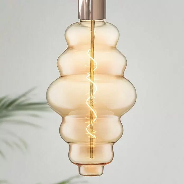 Home Sweet Home LED-Lampe Vintage Globe-Form E27 - E27, Dimmbar, Warmweiß, 140 lm, 4 W, Sonstige - Dekorative Glühbirne aus amberfarbenem Glas mit Spiralfaden und Kupfersockel.