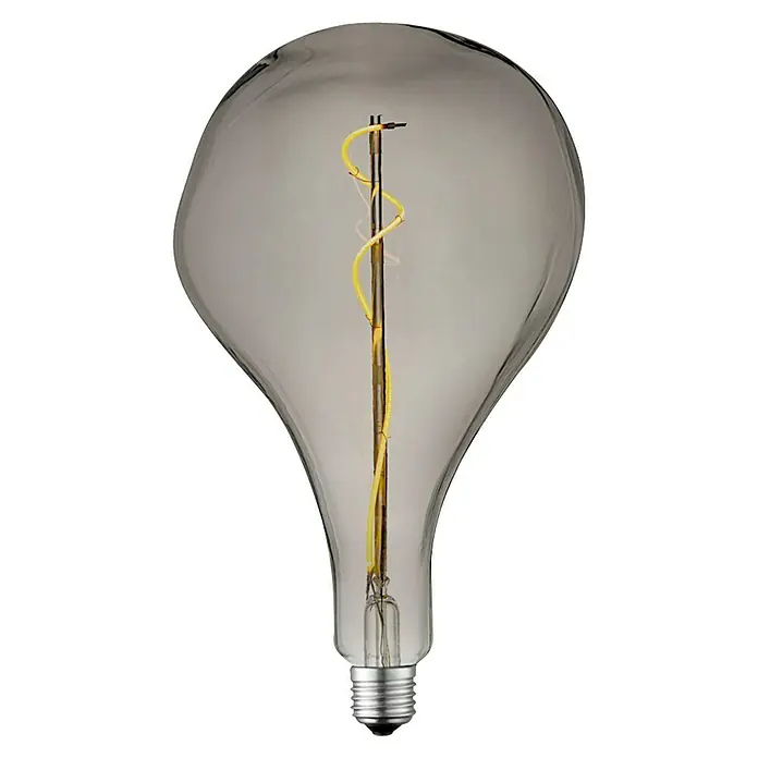 Home Sweet Home LED-Lampe Vintage Globe-Form E27 - E27, Dimmbar, Warmweiß, 20 lm, 4 W, Farbe: Smoky - Nahaufnahme einer dekorativen Edison-Glühbirne mit Glühfaden und grau getöntem Glas. Vintage-Beleuchtung für stilvolle Akzente.