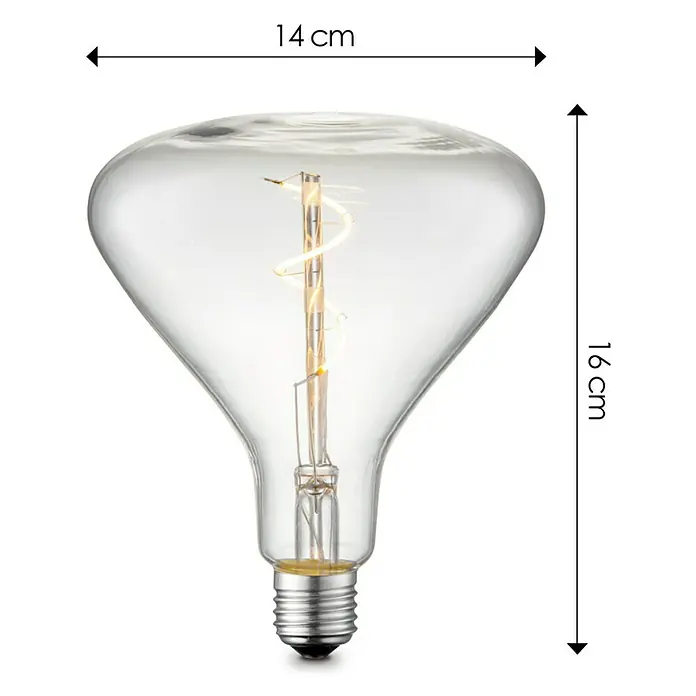 Home Sweet Home LED-Lampe Vintage Globe-Form E27 - E27, Dimmbar, Neutralweiß, 160 lm, 3 W, Farbe: Klar - Abbildung einer klaren Glühbirne im Vintage-Stil mit einer Höhe von 16 cm und einer Breite von 14 cm, die ein warmes, einladendes Licht ausstrahlt.