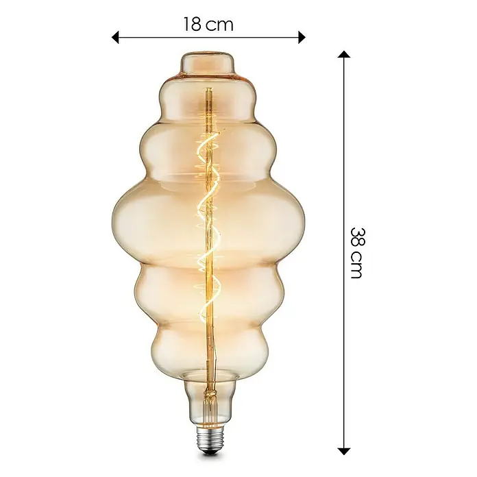 Home Sweet Home LED-Lampe Vintage Globe-Form E27 - E27, Dimmbar, Warmweiß, 140 lm, 4 W, Sonstige - Die dekorative LED-Lampe mit ihrem einzigartigen Design und warmem Licht sorgt für eine stimmungsvolle Atmosphäre. Die Lampe ist 38cm lang und 18 cm breit.
