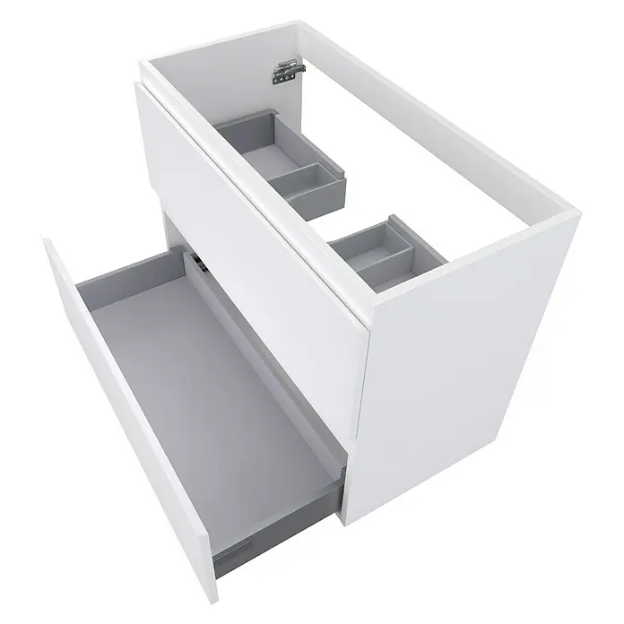 Camargue Espacio Waschtischunterschrank80 x 40 x 60 cm, 2 Schubkästen, Gama weiß matt - Weißer Waschtischunterschrank mit offenen Schubladen zur optimalen Badezimmerorganisation. Das Möbelstück bietet viel Stauraum und ein modernes Design.