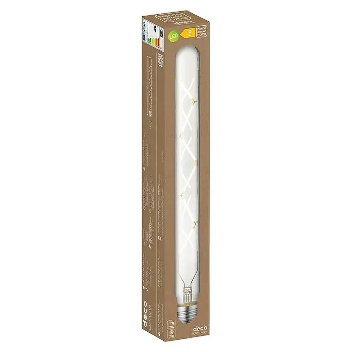Home Sweet Home LED-Lampe Vintage Globe-Form E27 - E27, Dimmbar, Neutralweiß, 350 lm, 5 W, Farbe: Klar - Die Deco LED-Röhrenlampe in ihrer Verpackung. Diese Lampe kombiniert modernes Design mit Energieeffizienz, ideal für stilvolle Beleuchtung.