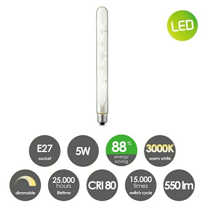 Home Sweet Home LED svjetiljka (5 W, E27, Topla bijela, Boja: Prozirno)