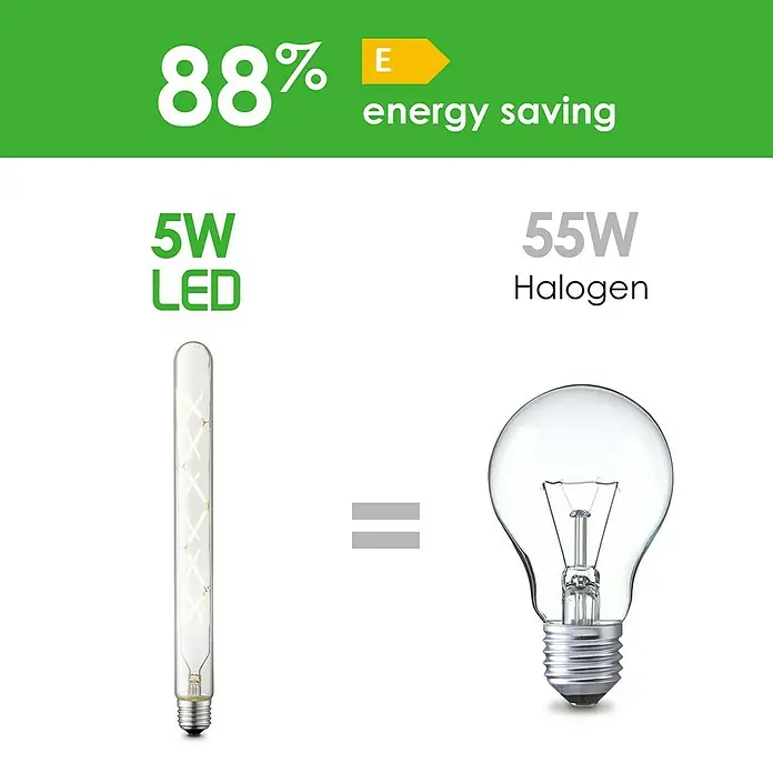 Home Sweet Home LED-Lampe Vintage Globe-Form E27 - E27, Dimmbar, Neutralweiß, 350 lm, 5 W, Farbe: Klar - LED- und Halogenlampen-Vergleich: 5W LED-Lampe entspricht einer 55W Halogenlampe, mit einer Energieeinsparung von 88%.