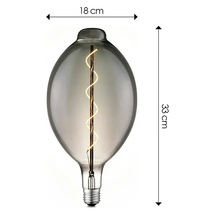 Home Sweet Home LED-Lampe Vintage Globe-Form E27 - E27, Dimmbar, Warmweiß, 20 lm, 4 W - Abbildung einer dekorativen Glühbirne mit den Maßen 18 cm Breite und 33 cm Höhe, perfekt für stilvolle Beleuchtungsideen.
