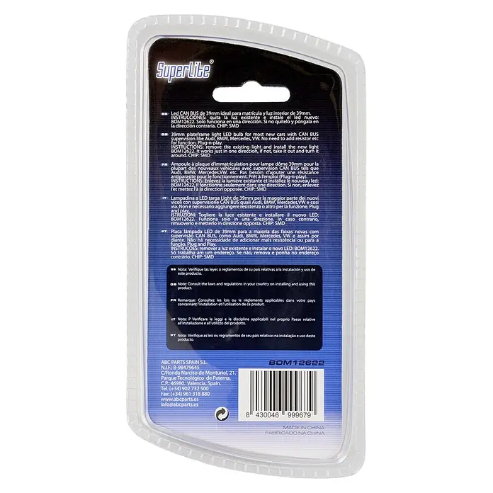 Juego de bombillas de repuesto para vehículo - LED - Bombilla LED Superlite de 39 mm para matrícula: Compatible con CAN BUS, ideal para muchos coches nuevos. Fácil instalación sin resistencia adicional.