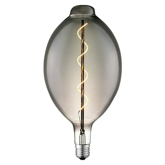 Home Sweet Home LED-Lampe Vintage Globe-Form E27 - E27, Dimmbar, Warmweiß, 20 lm, 4 W - Nahaufnahme einer klaren Vintage-Glühbirne mit einem einzigartigen, spiralförmigen Filament, das ein warmes Leuchten ausstrahlt.
