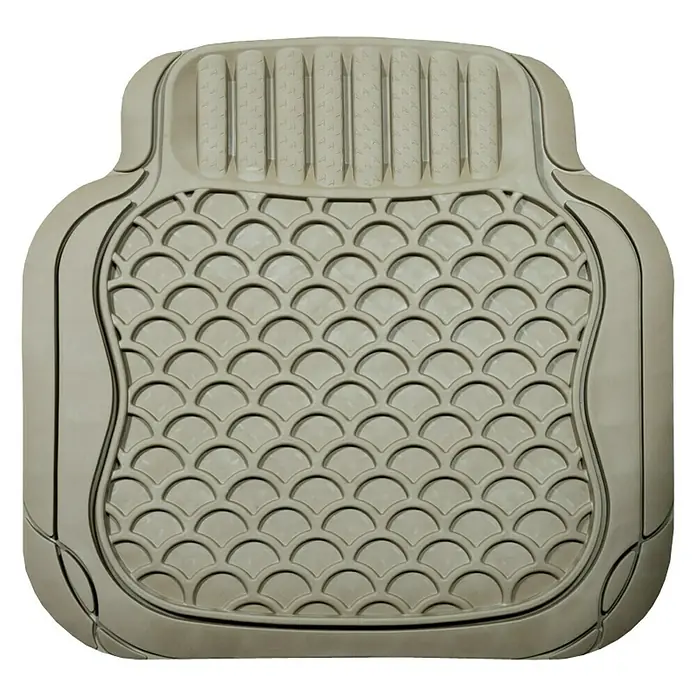 Goodyear Juego de alfombrillas para coche - 4 pzs., Beige - Alfombrilla de coche gris con patrón de escamas de pez y nervaduras elevadas para mayor protección y agarre.
