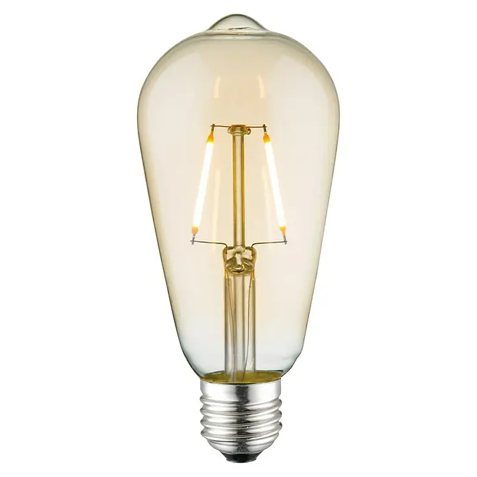 Home Sweet Home LED-Lampe - E27, Nicht Dimmbar, Warmweiß, 160 lm, 2 W, Farbe: Gold - Dieses Bild zeigt eine dekorative Edison-Glühbirne mit LED-Filamente, die ein warmes und einladendes Licht ausstrahlt.