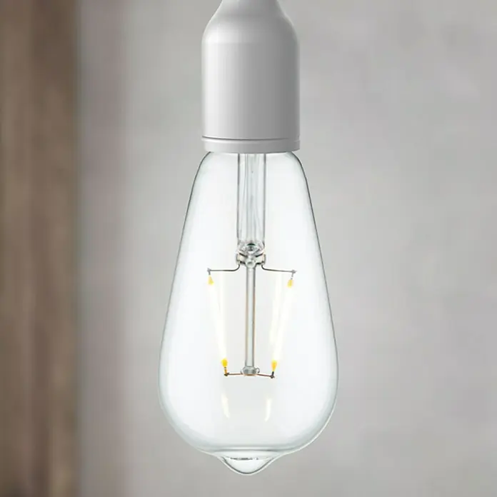 Home Sweet Home LED-Lampe - E27, Nicht Dimmbar, Neutralweiß, 160 lm, 2 W, Farbe: Klar - Nahaufnahme einer Edison-Glühbirne mit klarem Glas und weißen Fassung.