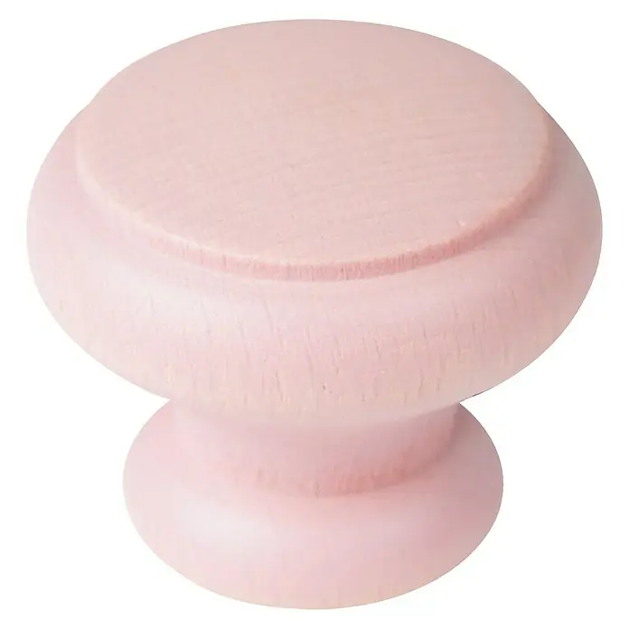 Nesu Pomo para muebles 403RS 6 uds. - 6 ud., Ø x Al: 40 x 33 mm, Madera - Primer plano de un solo pomo de madera pintado de rosa para muebles, ideal para cajones o armarios.