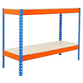 Simonrack Ecoforte Estantería para cargas pesadas Chipboard (L x An x Al: 45 x 150 x 90 cm, Número de baldas: 2 ud., Azul/Naranja)