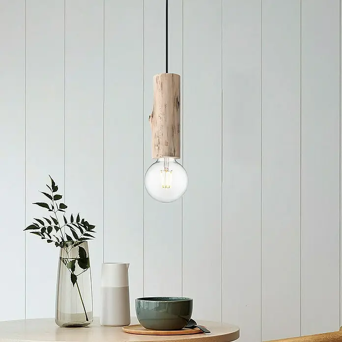 Home Sweet Home LED-Lampe Globe-Form E27 - E27, Dimmbar, Neutralweiß, 550 lm, 6,5 W, Farbe: Klar - Moderne Pendelleuchte mit einem Holzsockel und einer Edison-Glühbirne, die ein warmes und einladendes Licht verbreitet. Stilvolle Beleuchtung für Esszimmer.