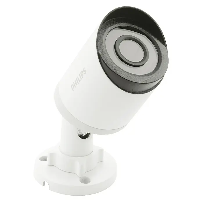 Philips WelcomeEye Überwachungskamera - Passend für: Philips Welcome Eye System, 75 ° - Nahaufnahme einer weißen Philips Überwachungskamera für den Außenbereich, die Sicherheit und Überwachung bietet.