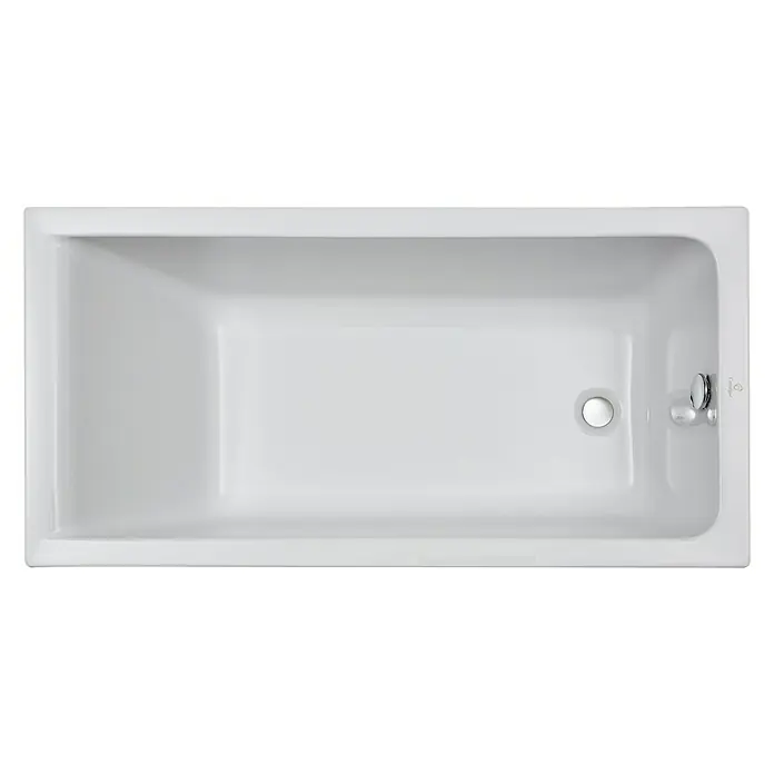 Camargue Bañera Orlando - 140 x 70 cm, Acrílico sanitario, Blanco - Bañera blanca vista desde arriba, que muestra su superficie lisa, desagüe y grifo. Ideal para baños relajantes en un baño moderno.