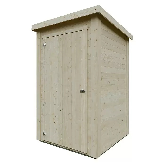 Gerätehaus Salo II - Außenmaß inkl. Dachüberstand (B x T): 135 x 134 cm, Holz, Natur - Diagonale Ansicht
