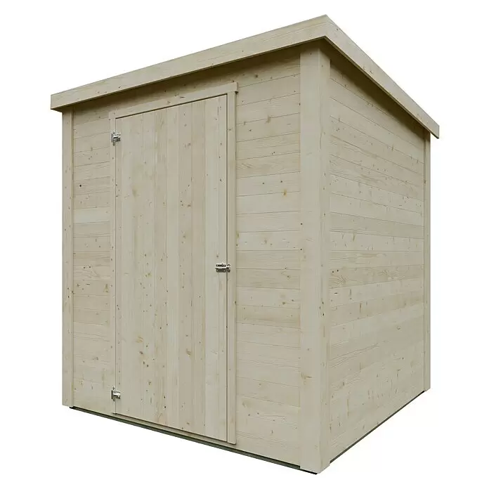 Gerätehaus Salo III - Außenmaß inkl. Dachüberstand (B x T): 193 x 187 cm, Holz, Natur - Diagonale Ansicht