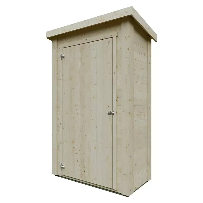 Gerätehaus Salo I - Außenmaß inkl. Dachüberstand (B x T): 135 x 74 cm, Holz, Natur - Diagonale Ansicht