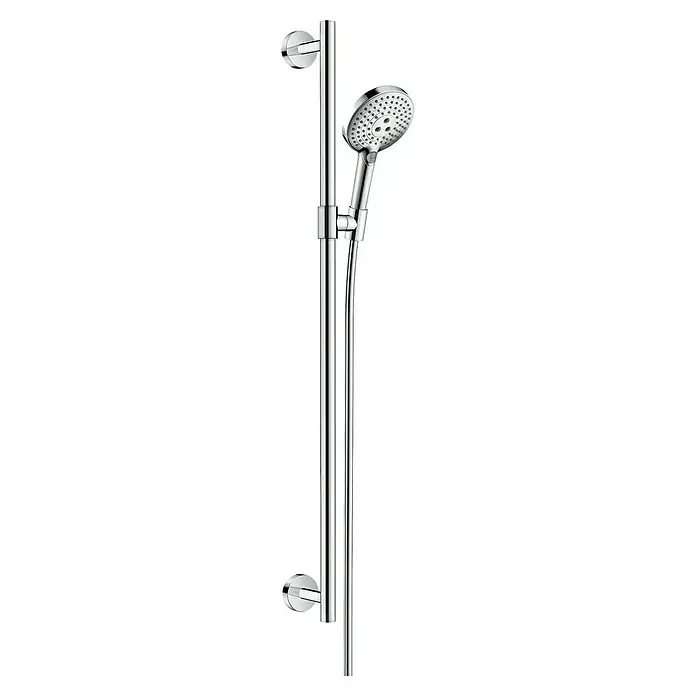 Hansgrohe Raindance Select S Brausegarnitur 120 Eco - Lochabstand: 91,5 cm, Art Strahl: Rain, RainAir, Whirl, Chrom - Die Brausestange mit Handbrause ist verchromt. Das Produkt ist hochwertig und langlebig, ein Blickfang im Badezimmer.