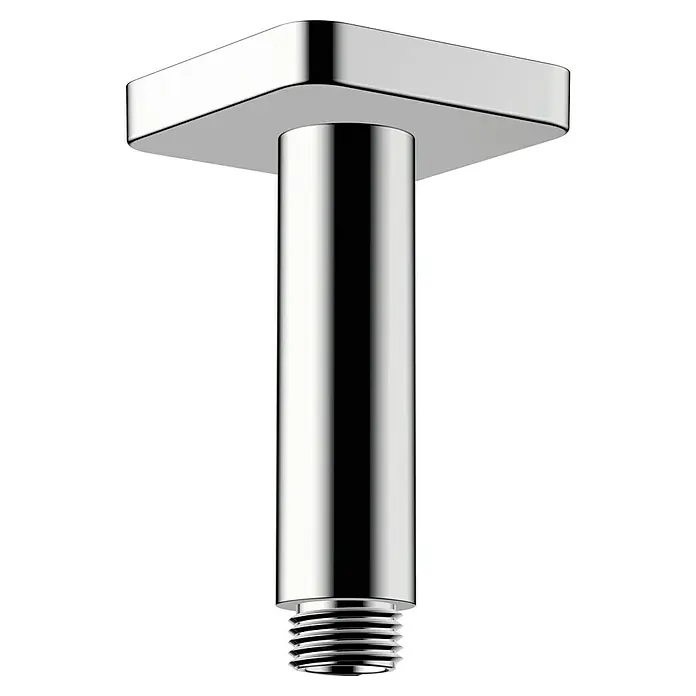 Hansgrohe Vernis Shape Deckenanschluss 100 - Länge: 65 mm, Chrom - Stylische Duschkopfhalterung aus Chrom mit quadratischer Deckenplatte und zylindrischem Rohr für ein modernes Badezimmerdesign.