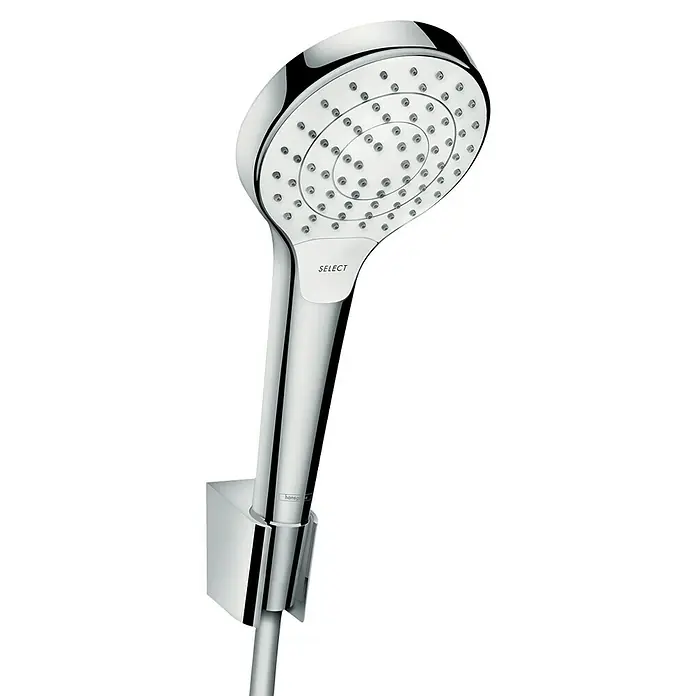Hansgrohe Brause-Set Croma Select S 110 - Anzahl Strahlarten: 3 Stk., Durchmesser Handbrause: 11 cm, Chrom - Eine Handbrause aus Chrom mit mehreren Strahlarten und der Aufschrift „Select“ für eine einfache Bedienung.