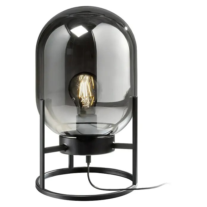 Fischer & Honsel Tischleuchte - L x B x H: 5 x 17 x 8 cm, Schwarz, E27 - Elegante Tischleuchte mit einem rauchgrauen Glasschirm und einem filigranen, schwarzen Metallgestell. Perfekt für stimmungsvolle Beleuchtung.