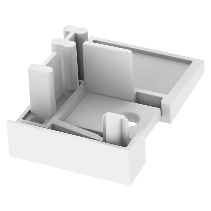 Solid Elements Zubehör-Set für Rollladenführungsschienen - Passend für: Rollladenführungsschiene 1500 mm & 2100 mm - Nahaufnahme eines weißen Kunststoffverbinders, der für seine Stabilität und Präzision im Detail entworfen wurde. Perfekt für Modellbau und Prototypen.