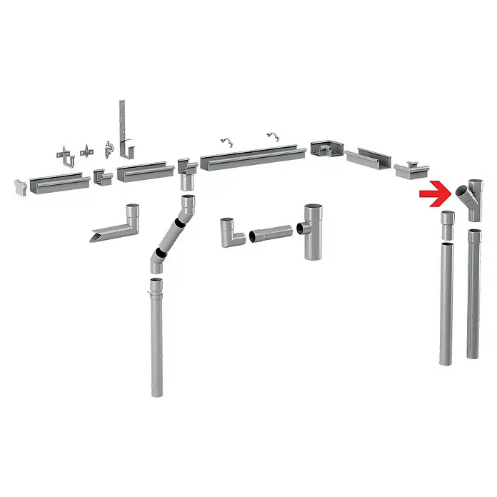 FunkeGruppe Fallrohrabzweig - 50/50 mm, Winkel: 45 °, Kunststoff, Anthrazit - Systembauteile für eine Dachrinne, inklusive Y-Stück, Rohren und Verbindungselementen. Das Set bietet vielfältige Montagemöglichkeiten.