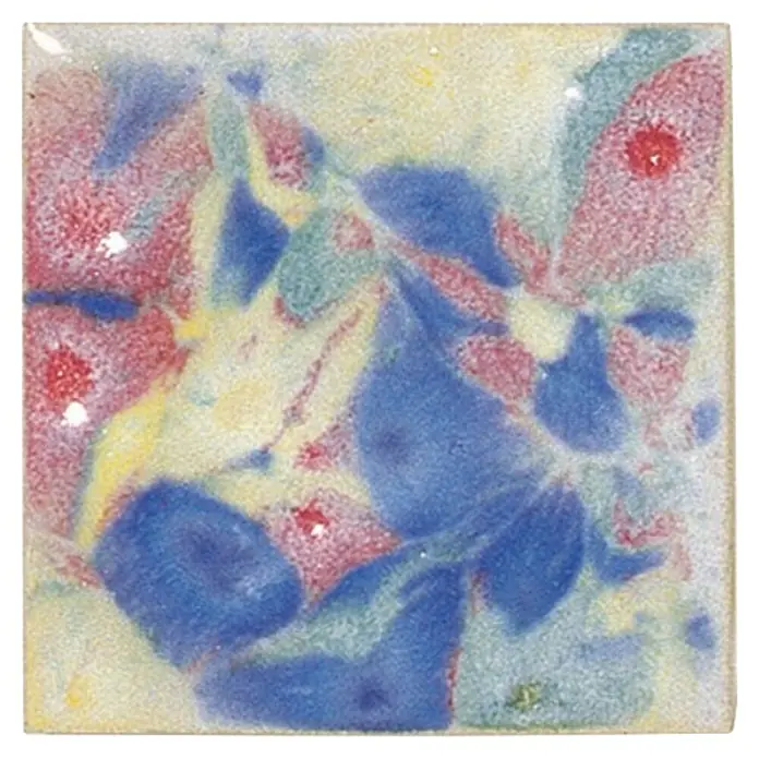 Esmalte de color Botz - Arlequín, 200 ml - Patrón abstracto de azulejo de cerámica cuadrado en azul, rojo y amarillo, ideal para diseños de paredes creativos.