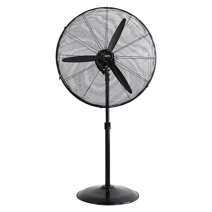 EDM Ventilador de pie industrial - Negro, 66 cm, 117 cm - 156 cm - Ventilador de pie negro con tres aspas y base redonda, ideal para una óptima circulación del aire.