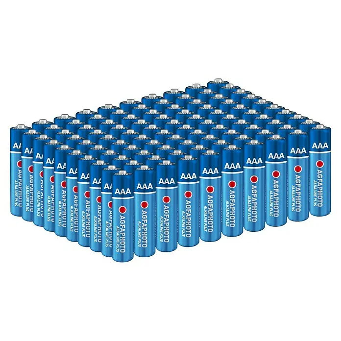 Agfaphoto Batterie - Micro AAA, Alkali-Mangan, 1,5 V, 100 Stk. - Eine große Ansammlung von AgfaPhoto AAA Alkaline Plus Batterien, die für zuverlässige Energieversorgung im Alltag sorgen.